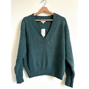 Abound Women’s Weekend V-Neck Knit Flecked Teal Pullover Sweater size M